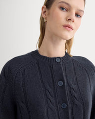Cable Cardigan in Extrafine Luxe Merino | Navy