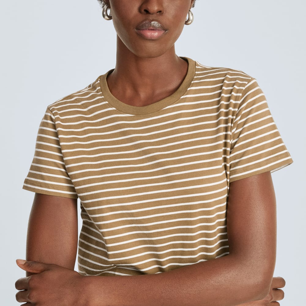 The Box-Cut Tee in Essential Cotton | Olive / Tan | No Pocket