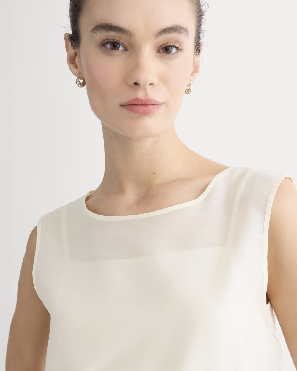 Sleeveless Top in Cotton-Silk Organza | Parchment