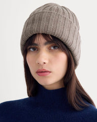 Chunky Ribbed Beanie | Taupe Melange