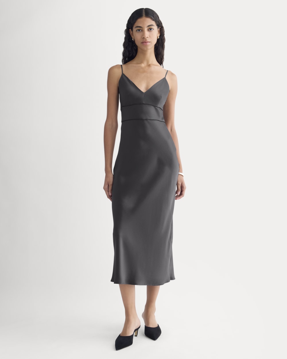 Bias Cut Slip Dress in Silk Charmeuse | Graphite