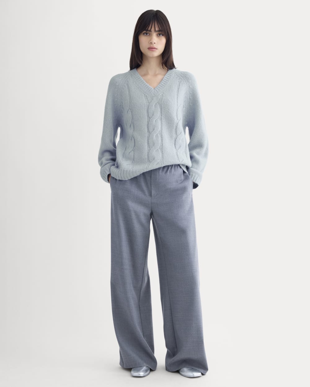 Cloud Cable V-Neck Sweater | Forever Blue