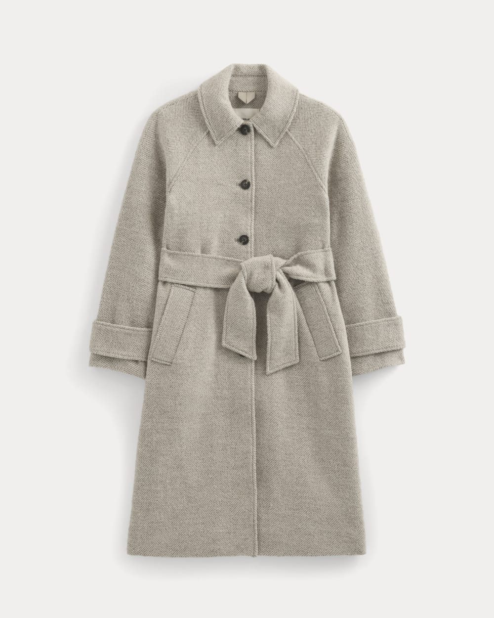 Italian Belted Overcoat | Taupe Herringbone