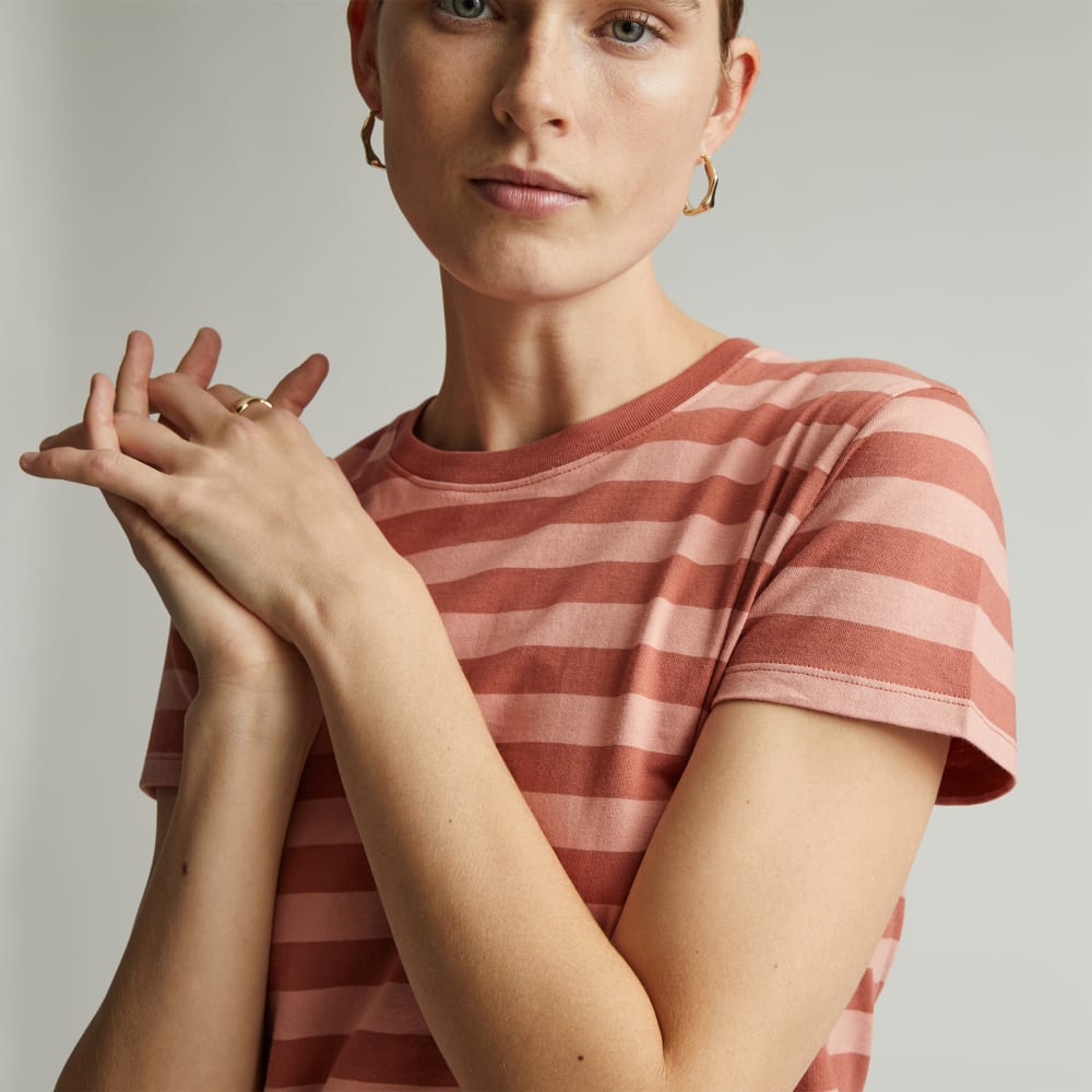 The Box-Cut Tee in Essential Cotton | Redwood Stripe | No Pocket