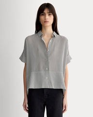 The Boxy Shirt in Washable Silk | Black Micro Stripe