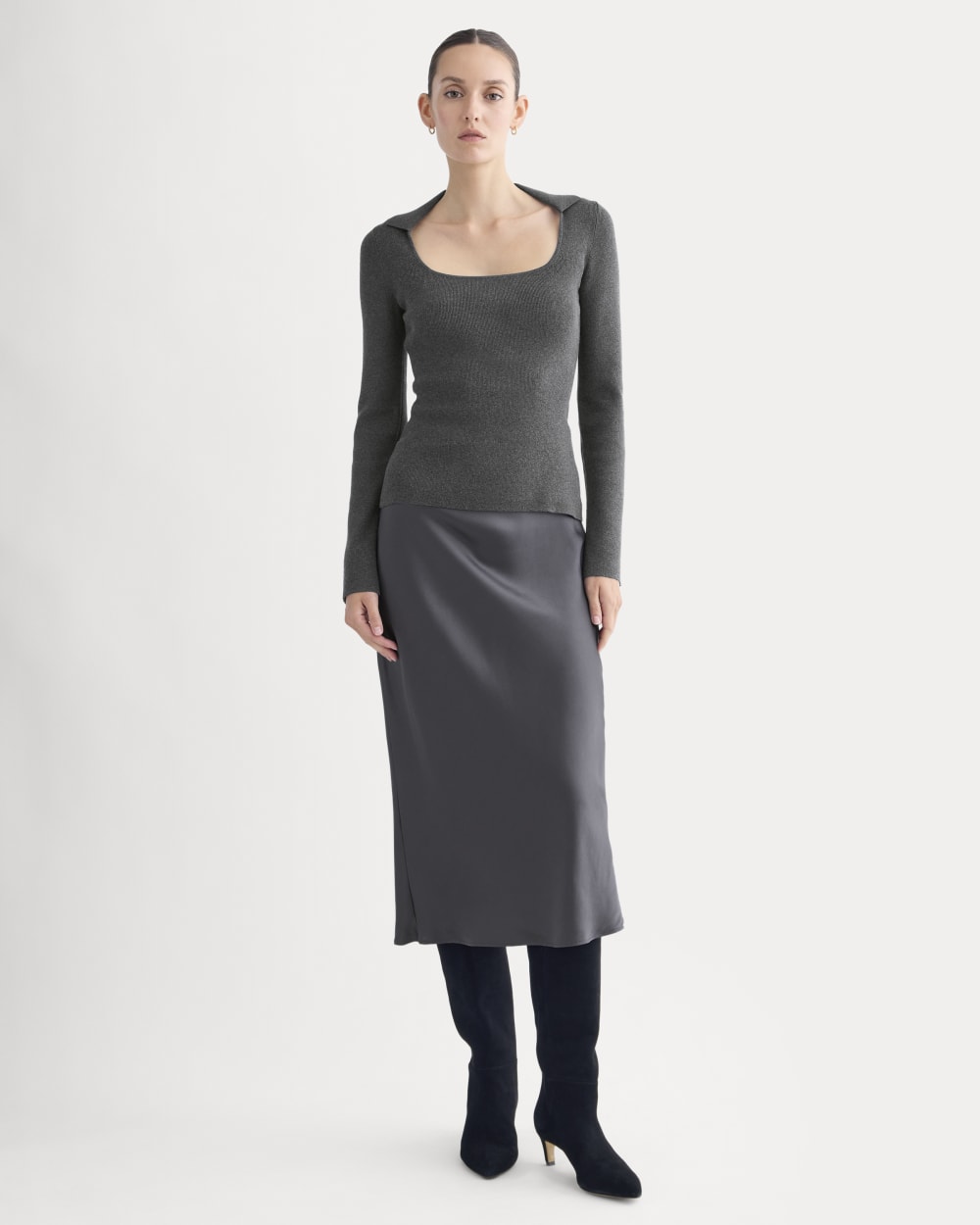 Knit Scoop-Neck Top | Heathered Soot