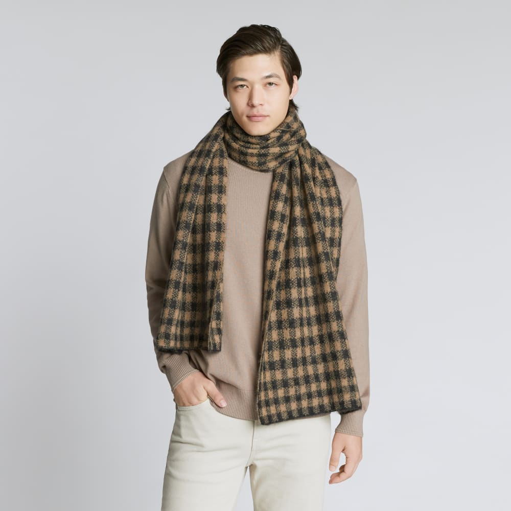 The Alpaca Patterned Scarf | Tobacco Brown / Heather Black Buffalo Check