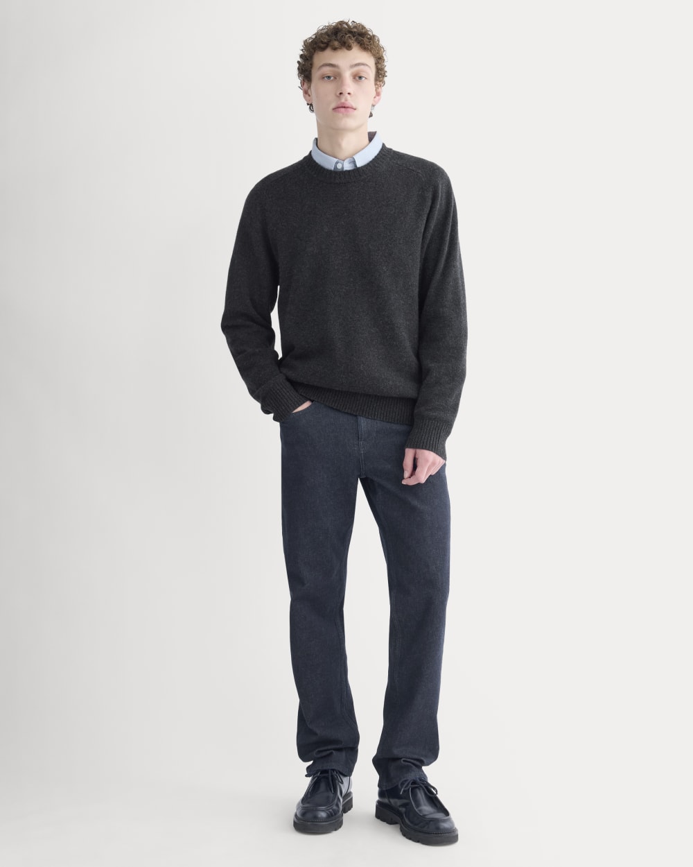 Midweight Cashmere Crew | Heathered Black