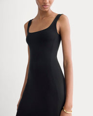 Knit Square-Neck Midi Dress | Black