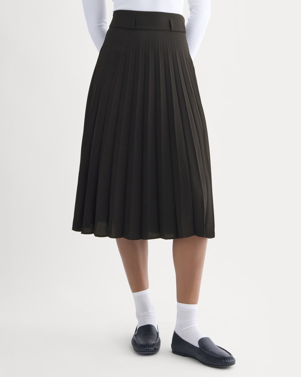 Pleated Crepe Midi Skirt | Black