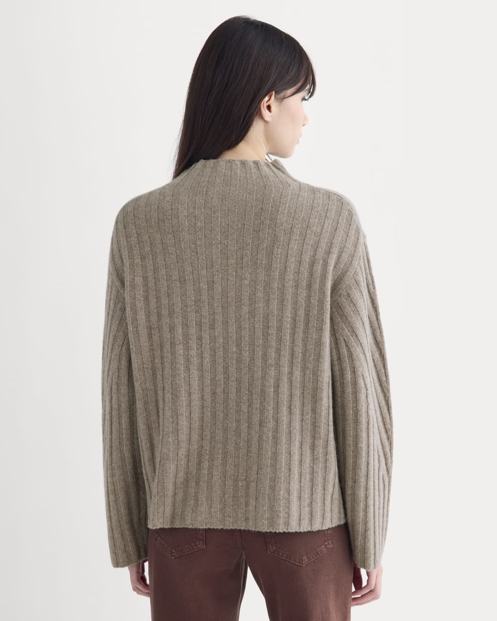 Funnel-Neck Sweater in Wool Cashmere | Light Heathered Taupe