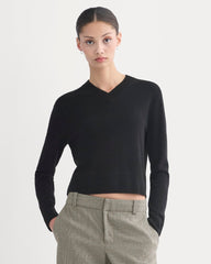 Cashmere Cropped High-V Sweater | Black