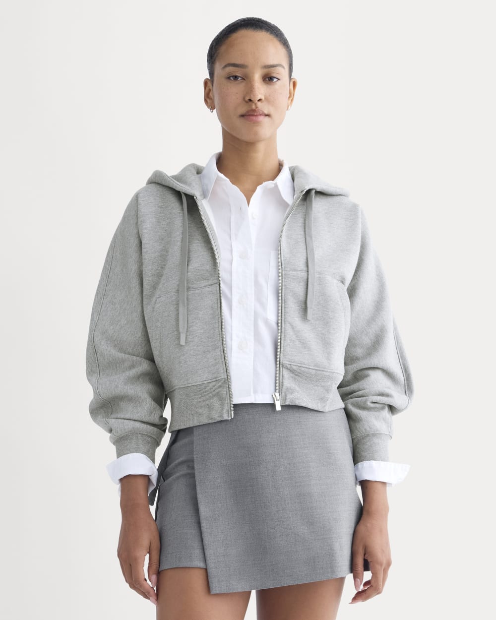 Luxe Fleece Full-Zip Cropped Hoodie | Vintage Heather Grey