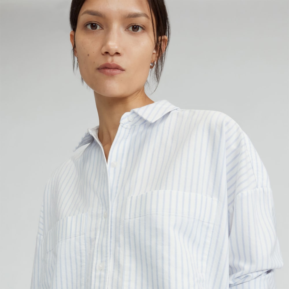 The Boxy Oxford | White / Periwinkle Mini Stripe