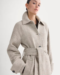 Italian Belted Overcoat | Taupe Herringbone