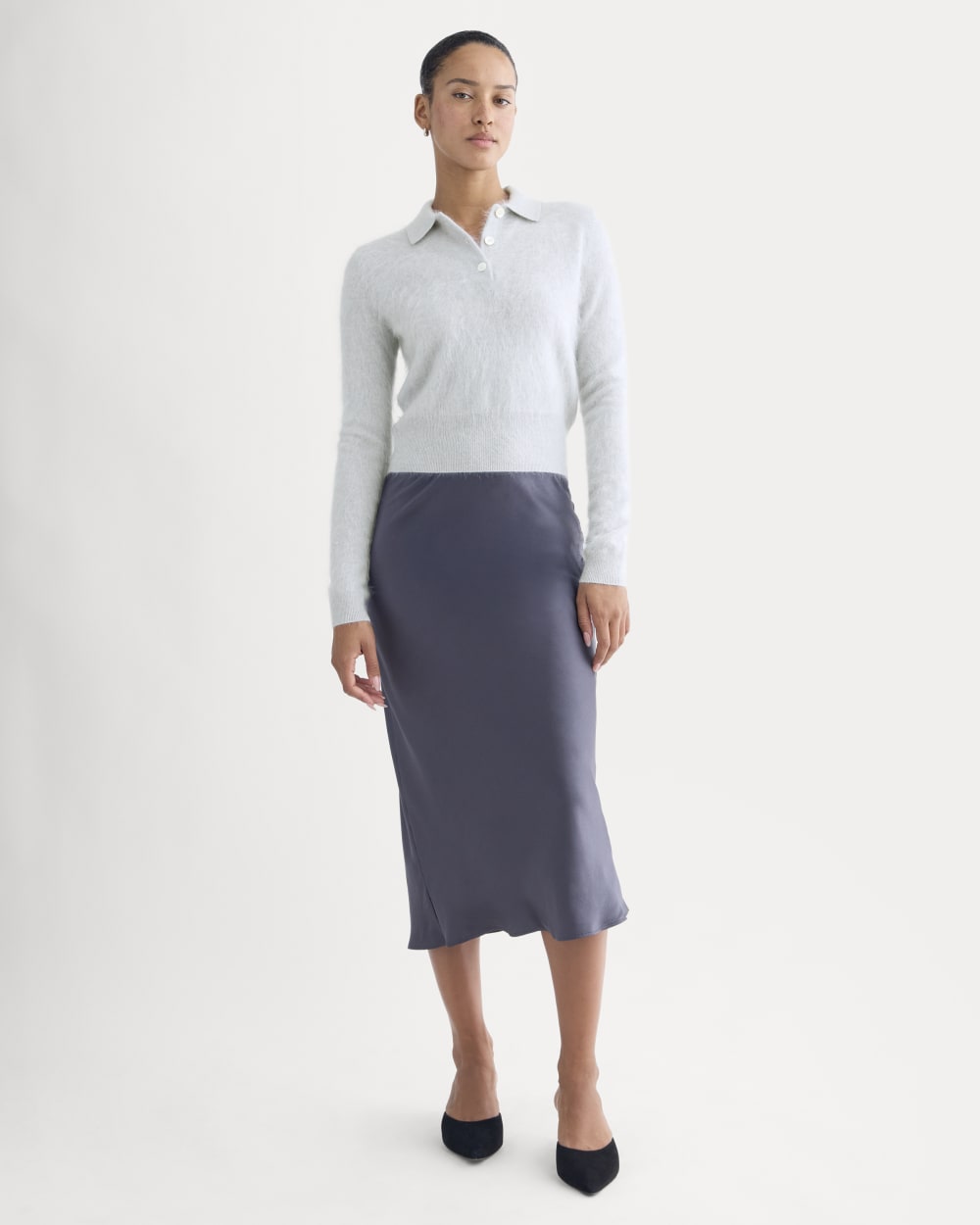 Lush Cashmere Cropped Polo Sweater | Sanderling Gray