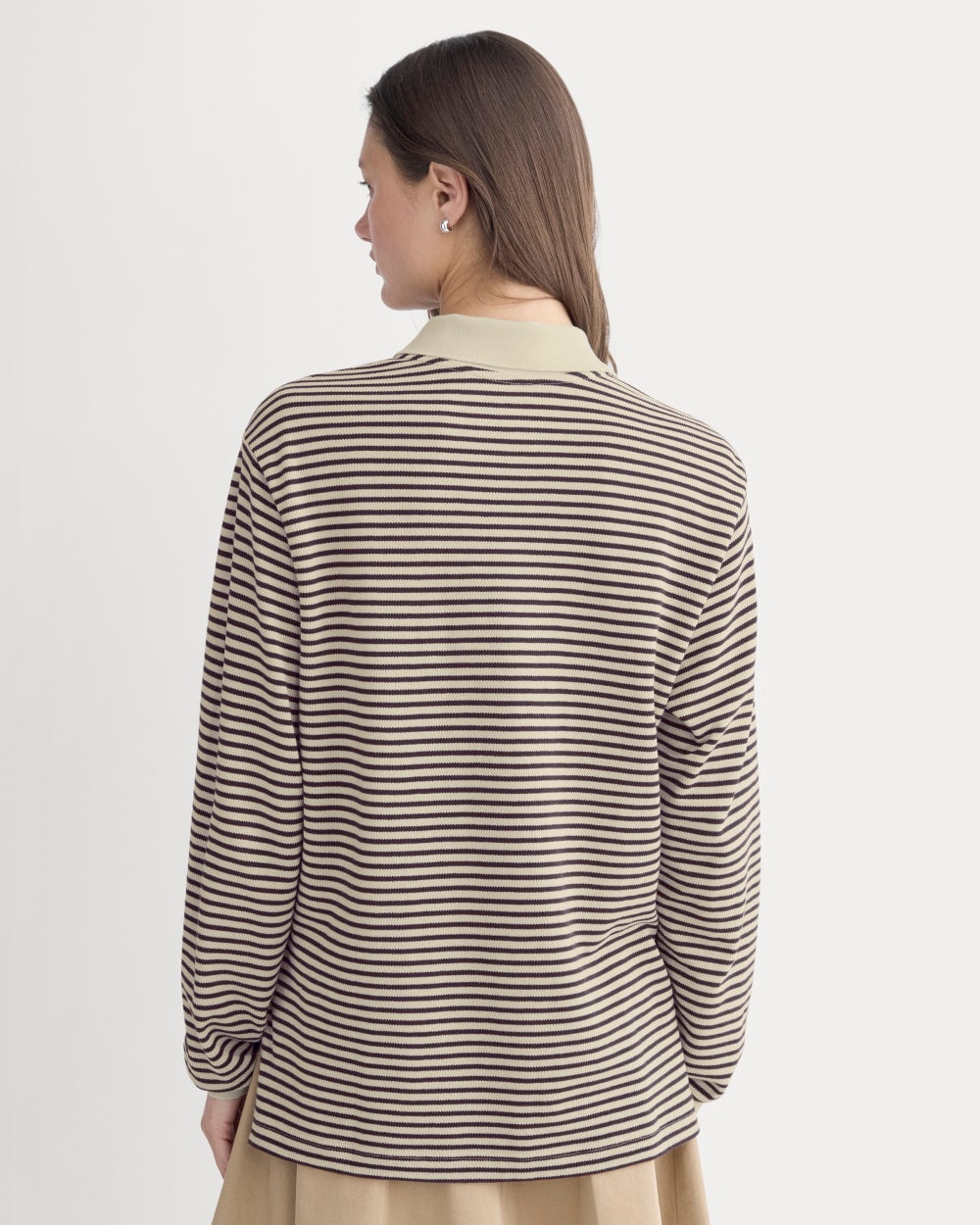 Oversized Pique Polo | Dusty Beige/Deep Plum Stripe