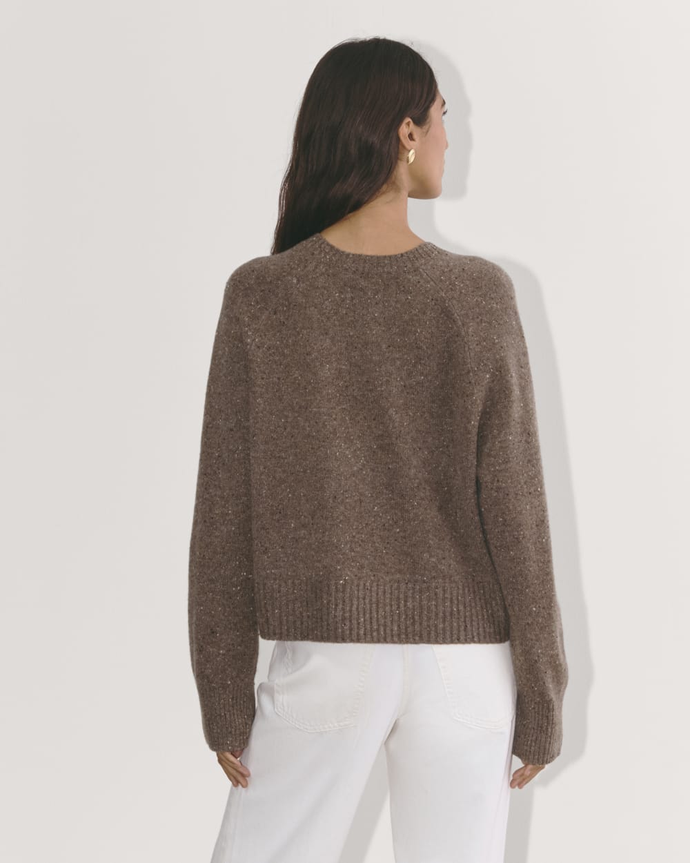 The Boxy Crew in Cashmere | Taupe Brown Donegal