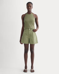 The A-Line Denim Short | Neutral Oil Green