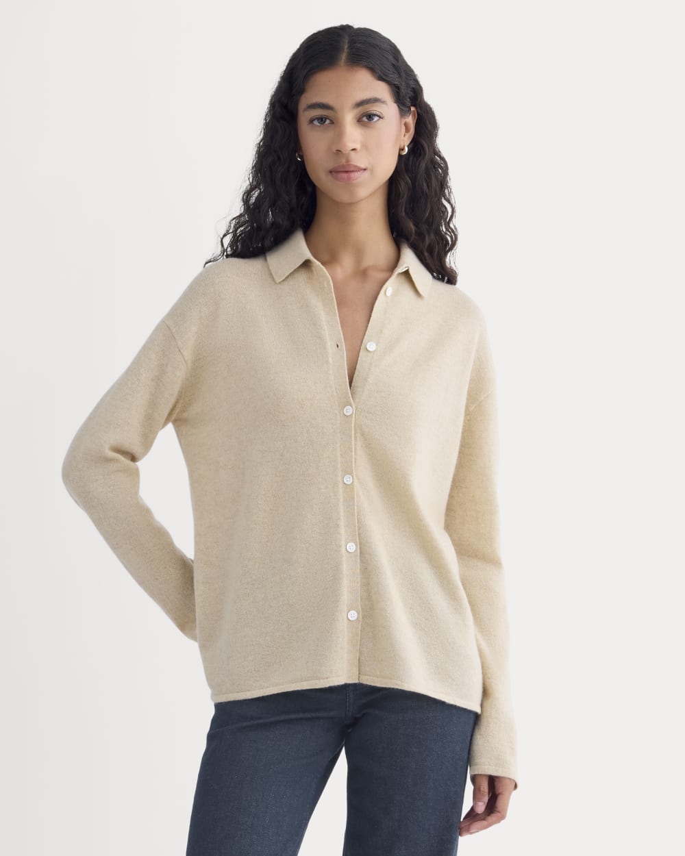 Cashmere Button-Up Shirt | Heather Light Camel