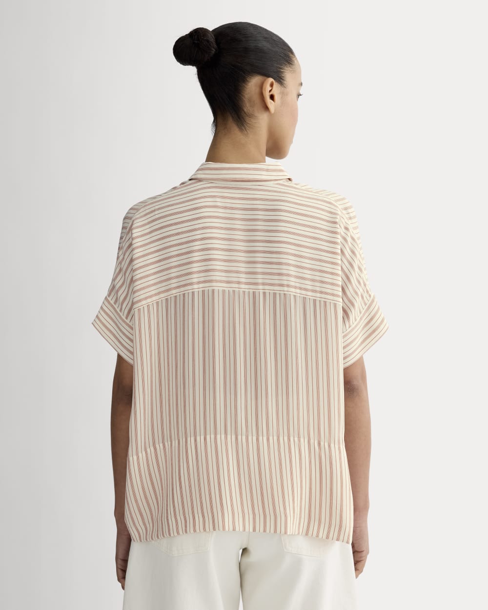 The Boxy Shirt in Washable Silk | Bone / Dusky Rose