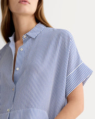The Boxy Shirt in Washable Silk | Blue / White