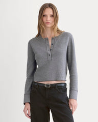 Boxy Henley in Cozy Waffle | Heathered Charcoal