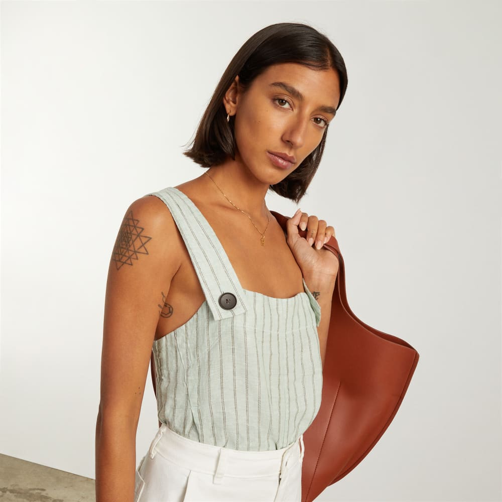 The Apron Linen Tank | Seafoam Pinstripe