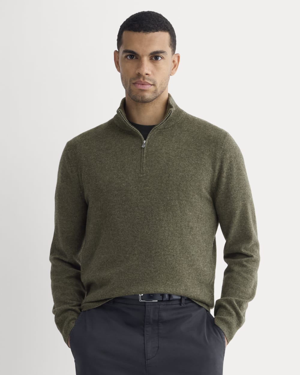 Cashmere Quarter Zip Sweater | Heathered Army Green