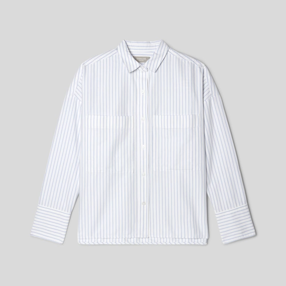 The Boxy Oxford | White / Periwinkle Mini Stripe