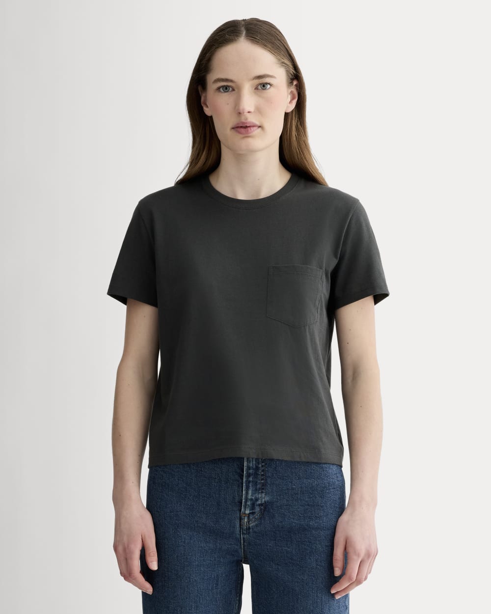 The Box-Cut Tee in Essential Cotton | Washed Black | Pocket