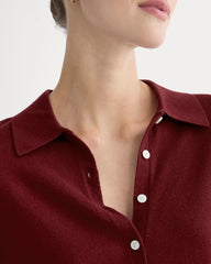 Oversized Polo Sweater in Cotton Merino | Deep Red