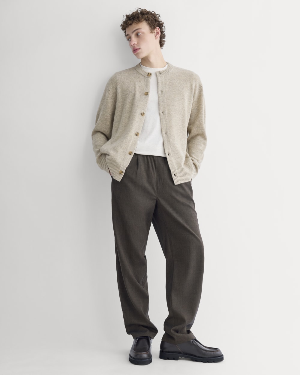 Luxe Merino Crew Cardigan | Heather Gravel