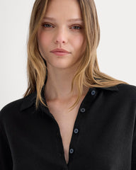 Oversized Polo Sweater in Cotton Merino | Black