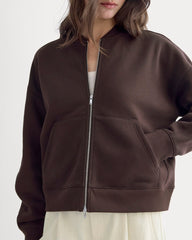 Luxe Fleece Bomber Jacket | Dark Chocolate