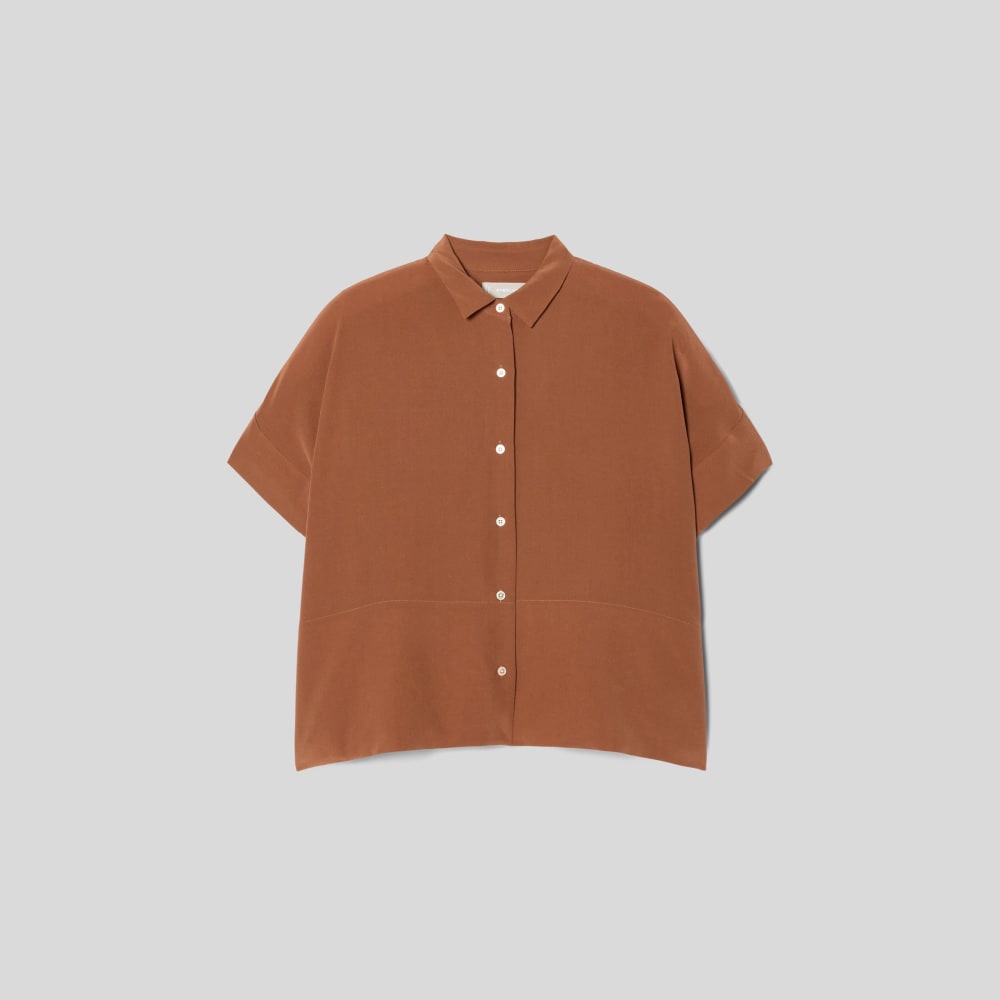 The Boxy Shirt in Washable Silk | Carob Brown
