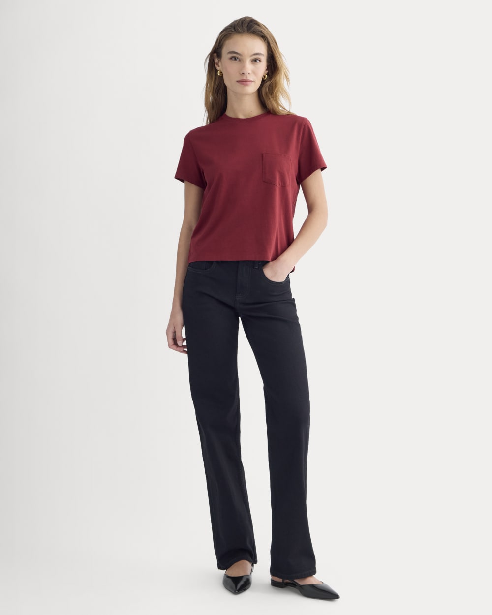 The Box-Cut Tee in Essential Cotton | Merlot | Pocket