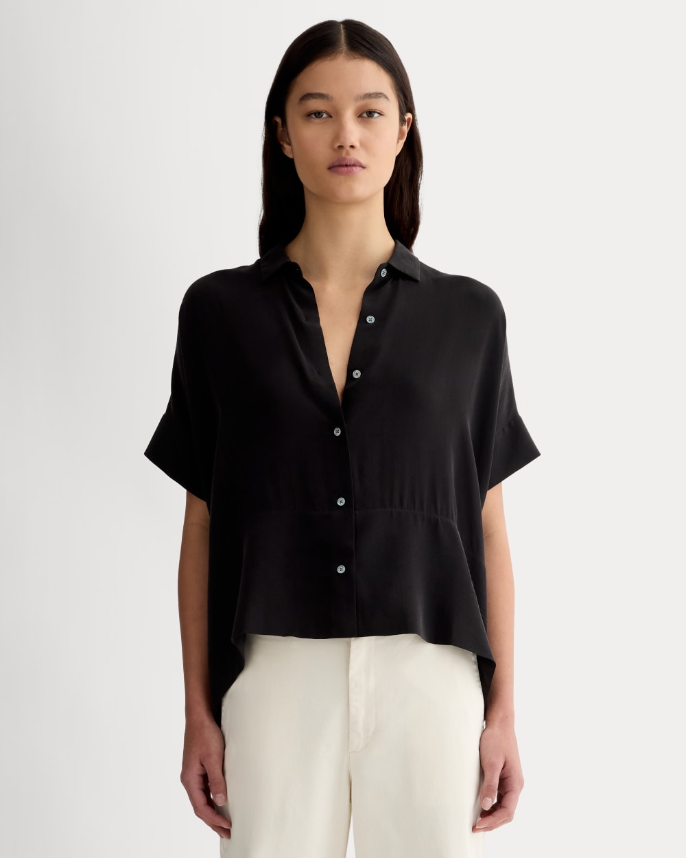 The Boxy Shirt in Washable Silk | Black