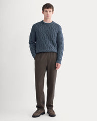 Cable Knit Crew in Luxe Merino | Heather Midnight Navy