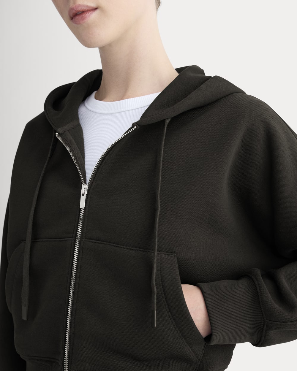 Luxe Fleece Full-Zip Cropped Hoodie | Black