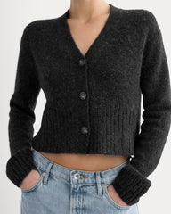 High V Cropped Cardigan in Alpaca | Heather Black