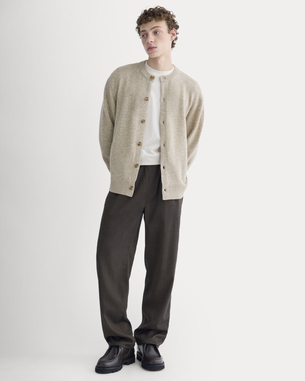 Luxe Merino Crew Cardigan | Heather Gravel