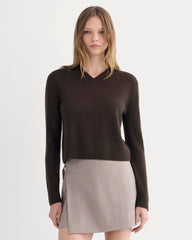 Cashmere Cropped High-V Sweater | Dark Chocolate