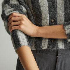 The Alpaca V-Neck Cropped Cardigan | Light Heather Grey / Dark Charcoal