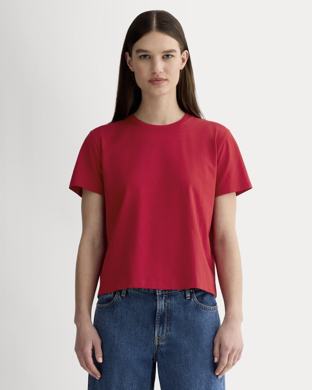The Box-Cut Tee in Essential Cotton | Berry Red  | No Pocket
