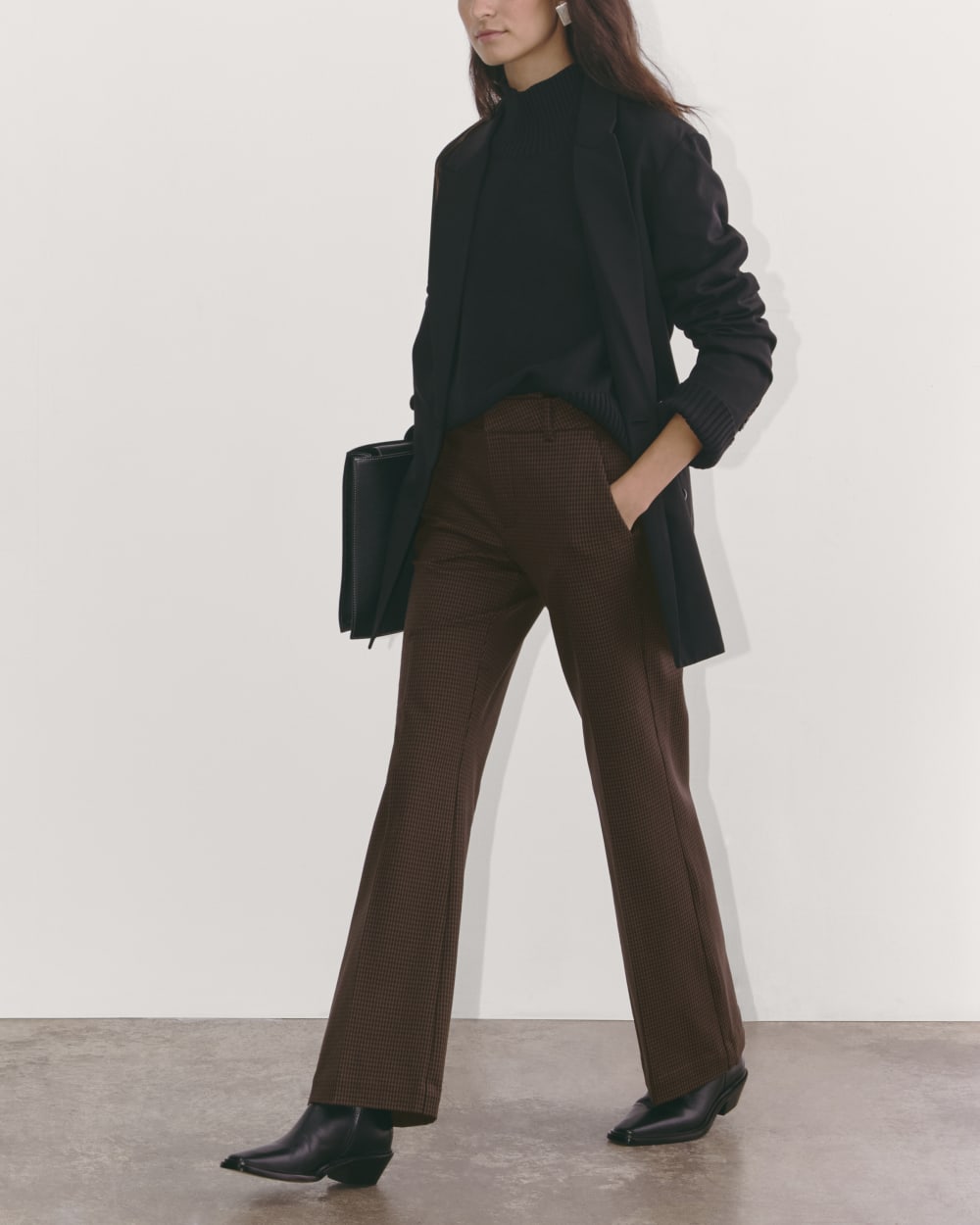 The Bi-Stretch Flare Pant | Brown Houndstooth