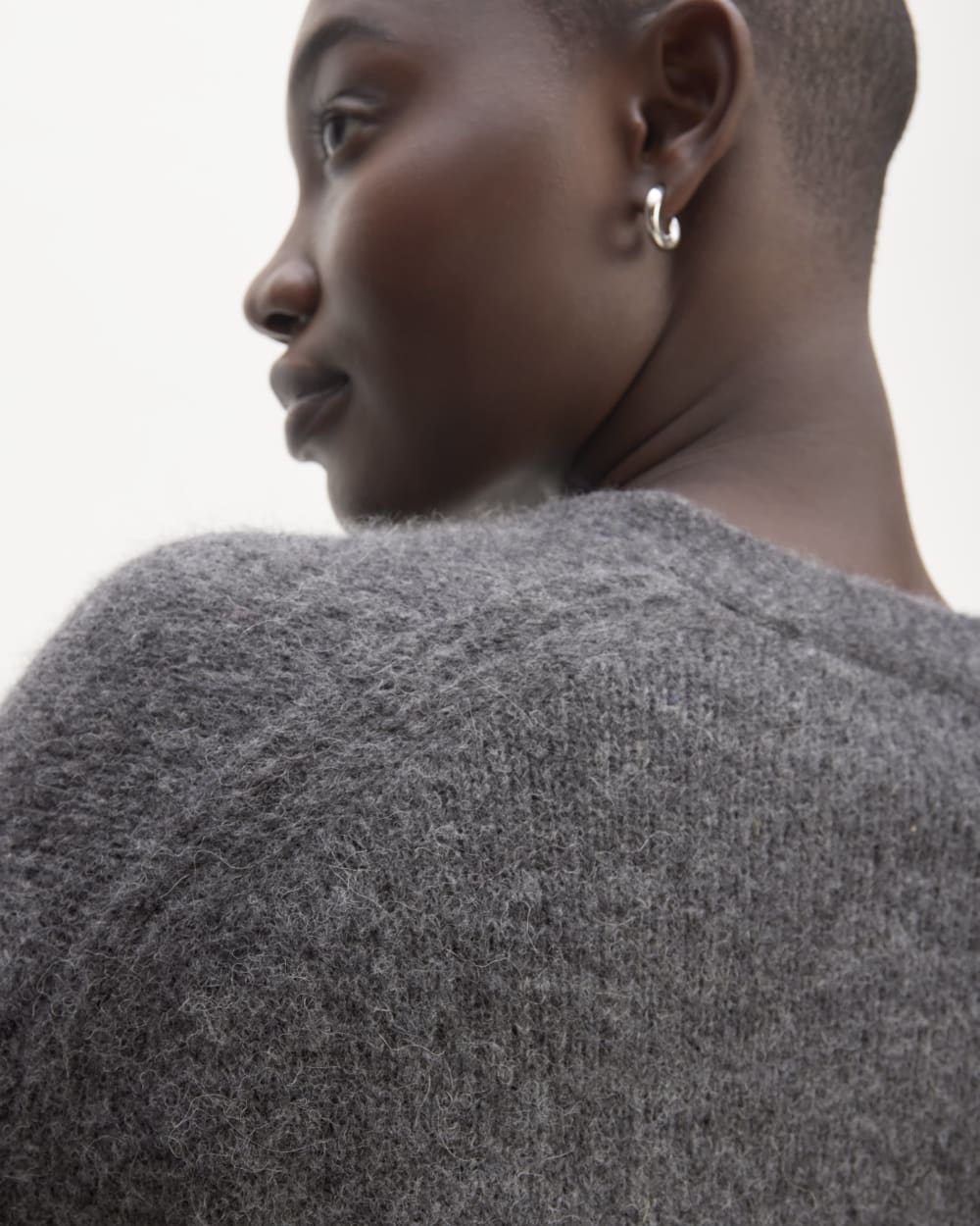 The Alpaca V-Neck Cropped Cardigan | Dark Charcoal