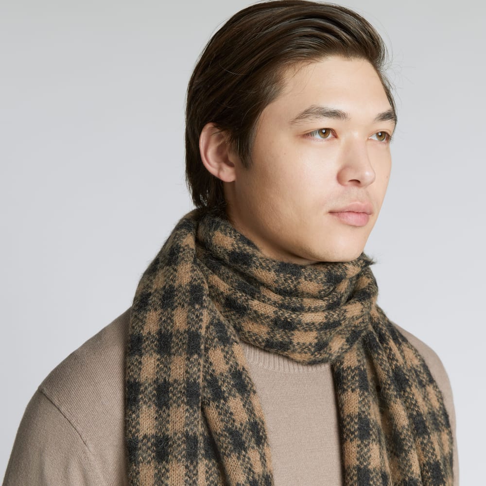 The Alpaca Patterned Scarf | Tobacco Brown / Heather Black Buffalo Check