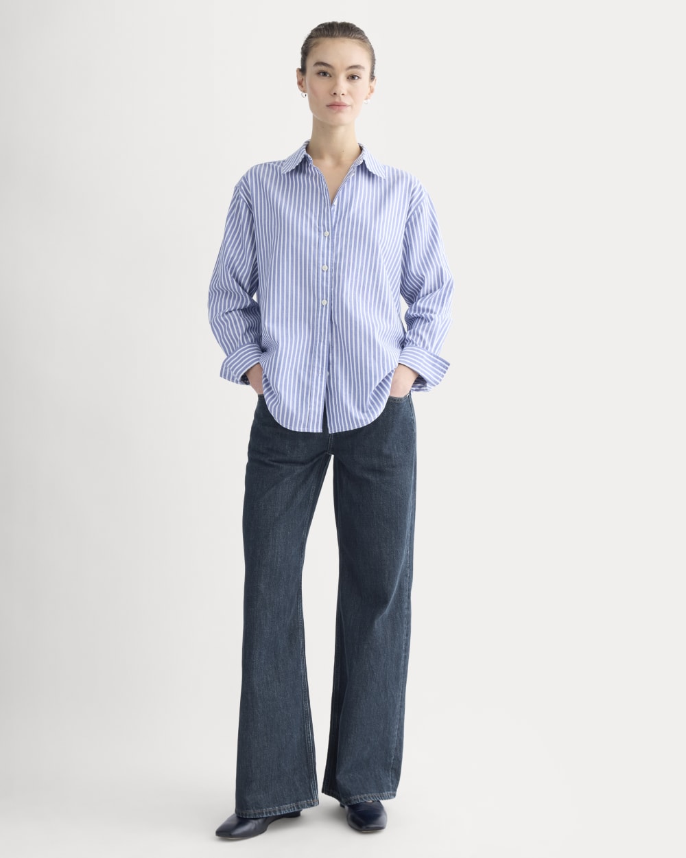 Everyday Shirt in Silky Cotton | Bone / Mazarine Blue