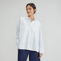 The Boxy Oxford | White / Periwinkle Mini Stripe